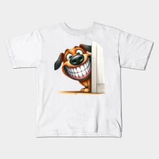 Cute  Dog Peeking around a corner Kids T-Shirt